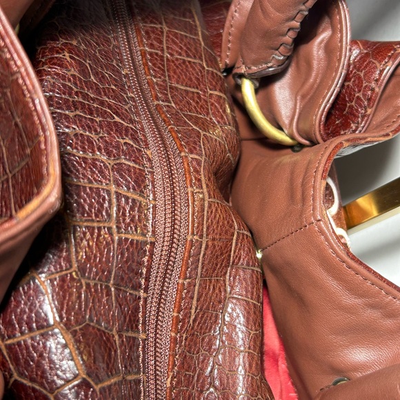 Adrienne Vittadini Brown Croc Embossed Double Tassle Bag 10” x 17” x 2.5” NWT - Picture 4 of 14